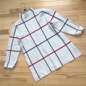 Tahari Plaid Sweater - White, Gray, and Red